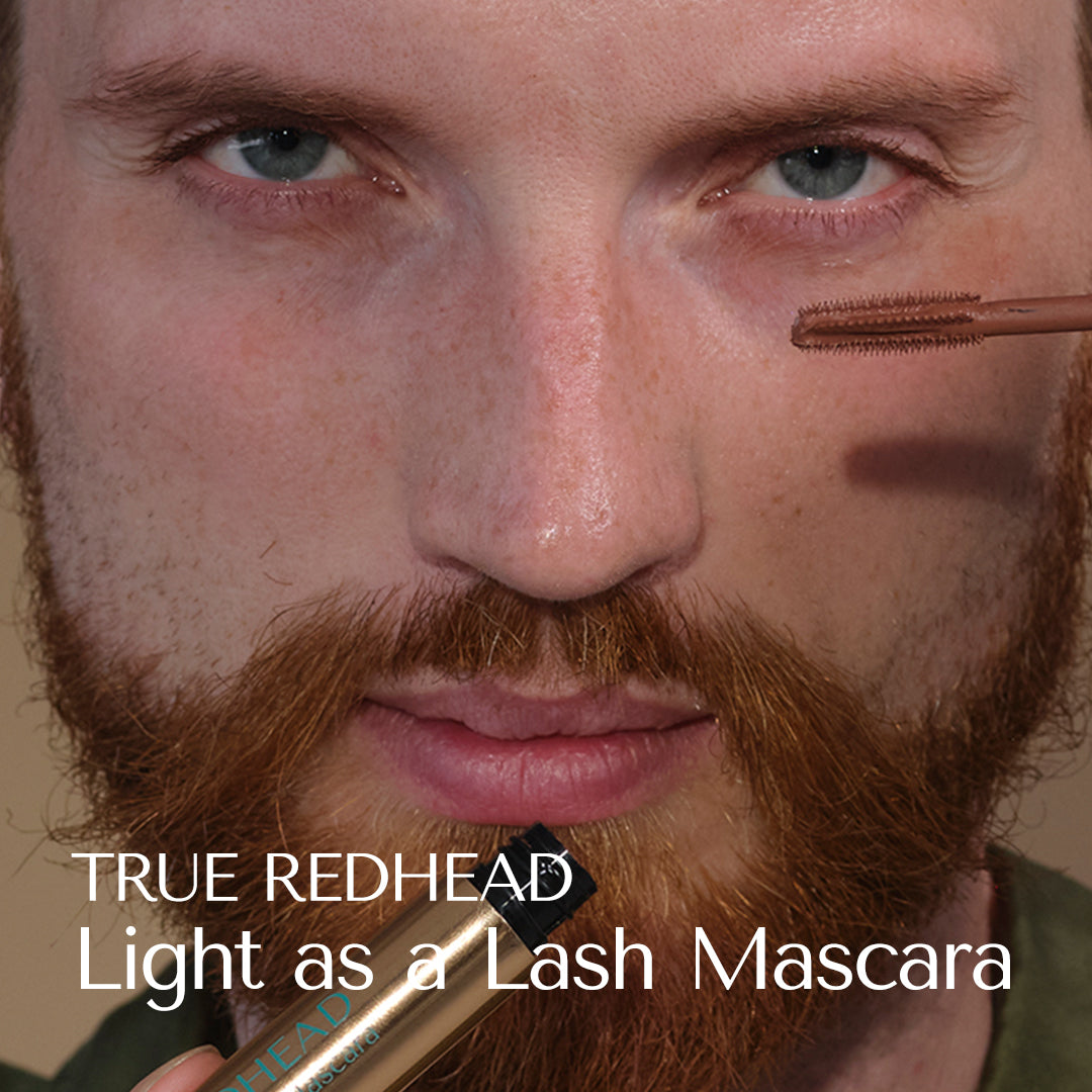 HEY REDHEAD® Macara is uni sex. You can apply the mascara to your beard as well to enhance the red, give volume and glow to your beard. Covers white and grey beard hair and provides nutrition and growth boost. Make-up that looks natural.  