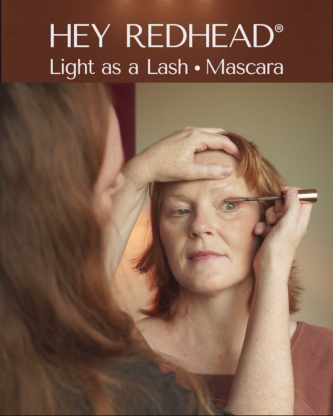 Load video: Styling lashes and brows with Light as a Lash Mascara. I am Eva, Founder of HEY REDHEAD®. This is the shade Gingerlicious.  It&#39;s vegan, water-resistant, longwearing formula with serum.